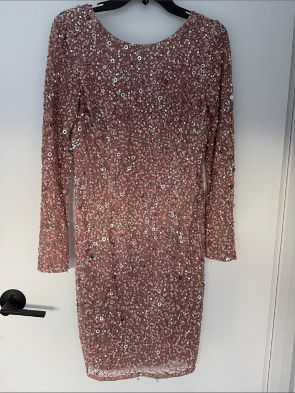 Adrianna Papell Dusty Rose Sequin Long Sleeve Sheath Dress